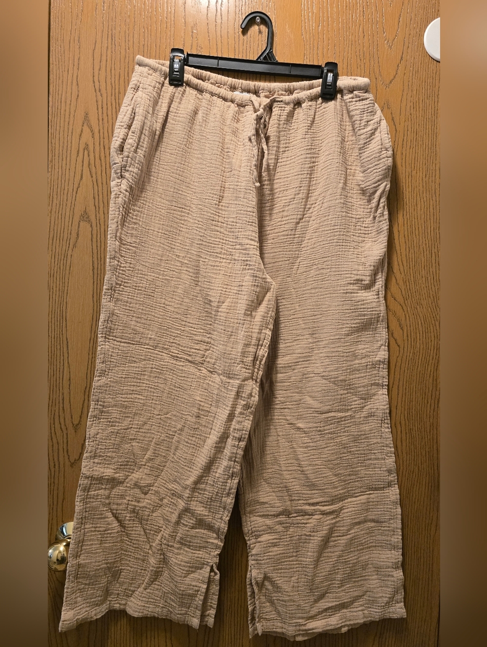 Asos Design Light Beige Gauze Linen Drawstring Wide-Leg Pants Size 12